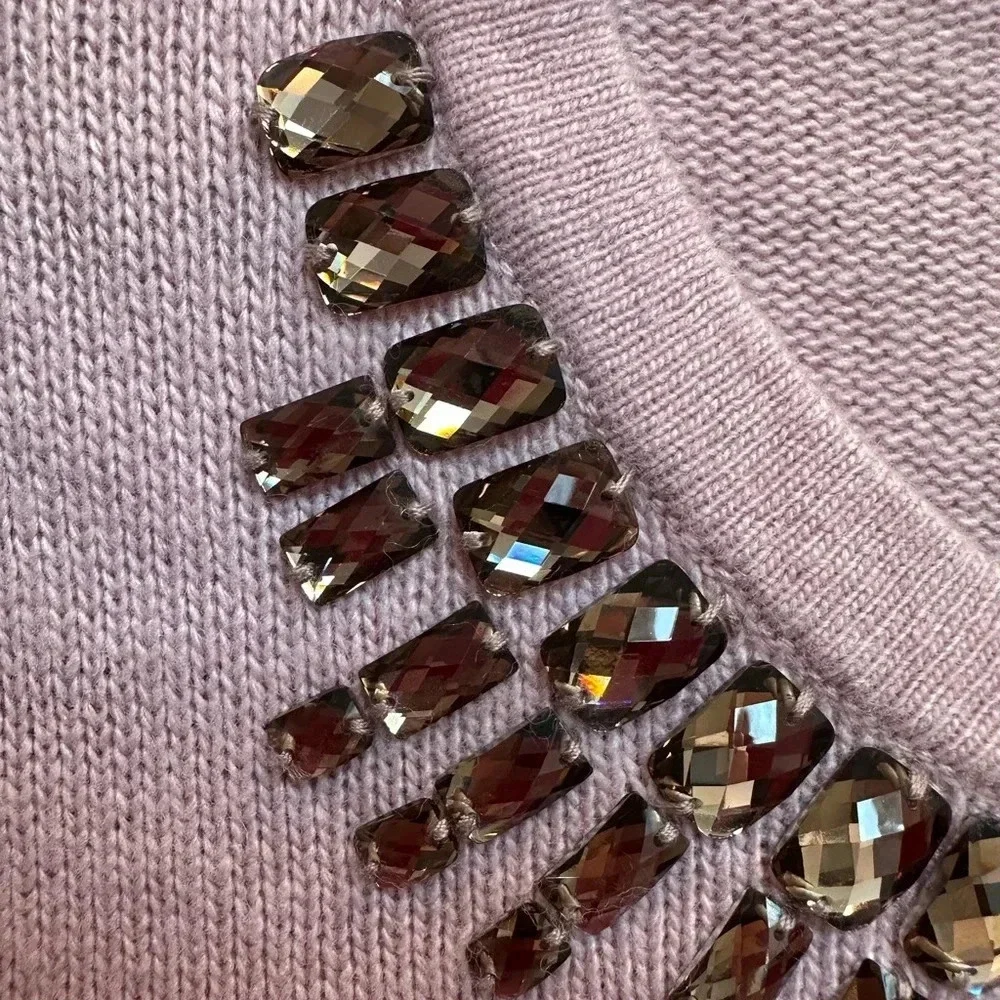 J. Crew Mauve Embellished Jeweled-Starburst Collar Sweater Merino Wool Size XS
